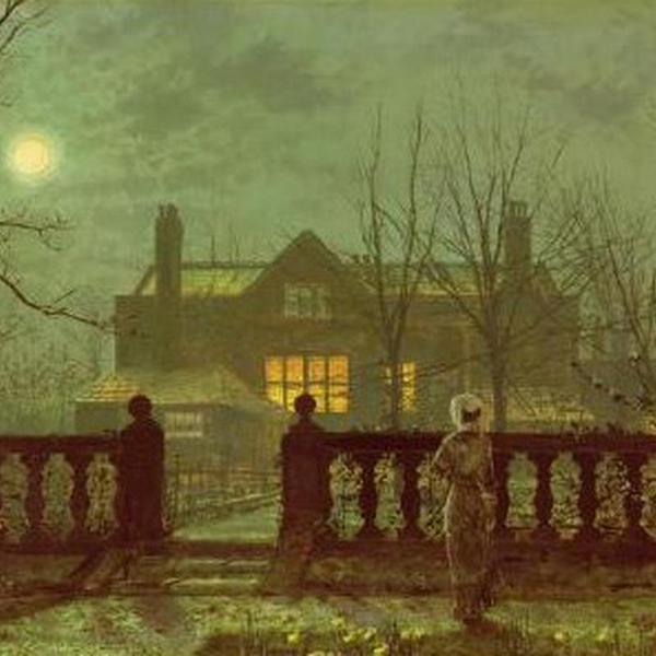 A LADY IN A GARDEN BY MOONLIGHT